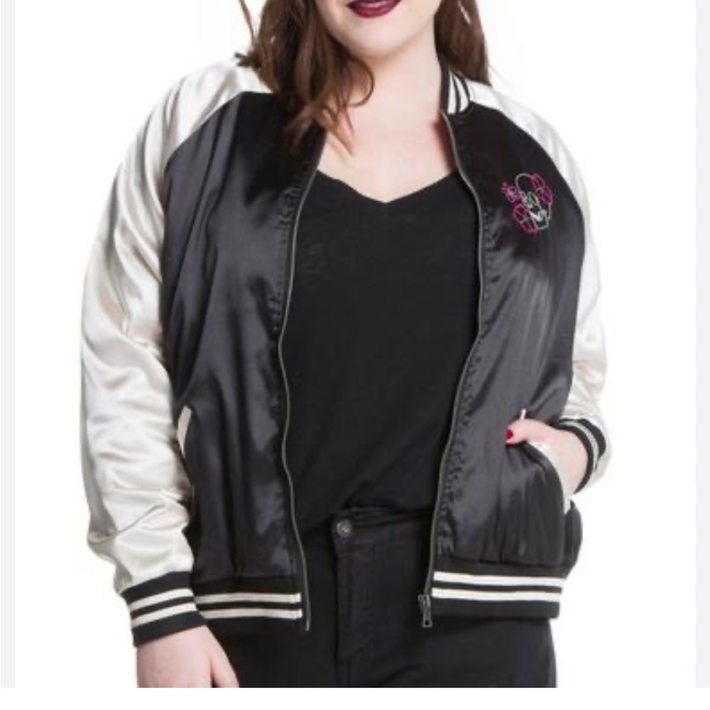 Hot Topic Satin Skull Bomber Jacket Varsity Plus Sz 2